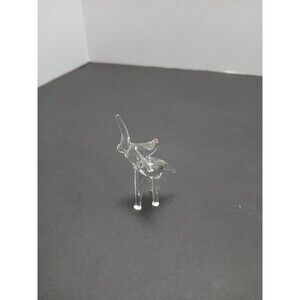 Tiny Art Glass Elephant Figurine Clear Hand Blown Miniature Lucky Trunk Up‎
